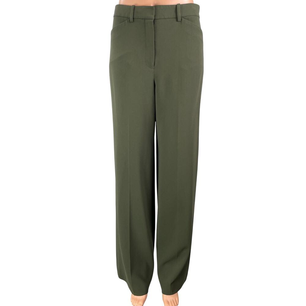 Theory Women's Olive Green High Rise Relaxed Straight Leg Trouser Dress Pants 0